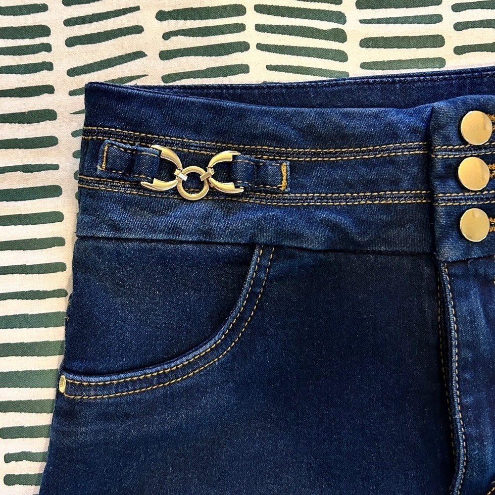 Size 6 • ELA High-Rise Dark Wash Skinny Jeans – Gold Button Detail - Picture 6 of 13